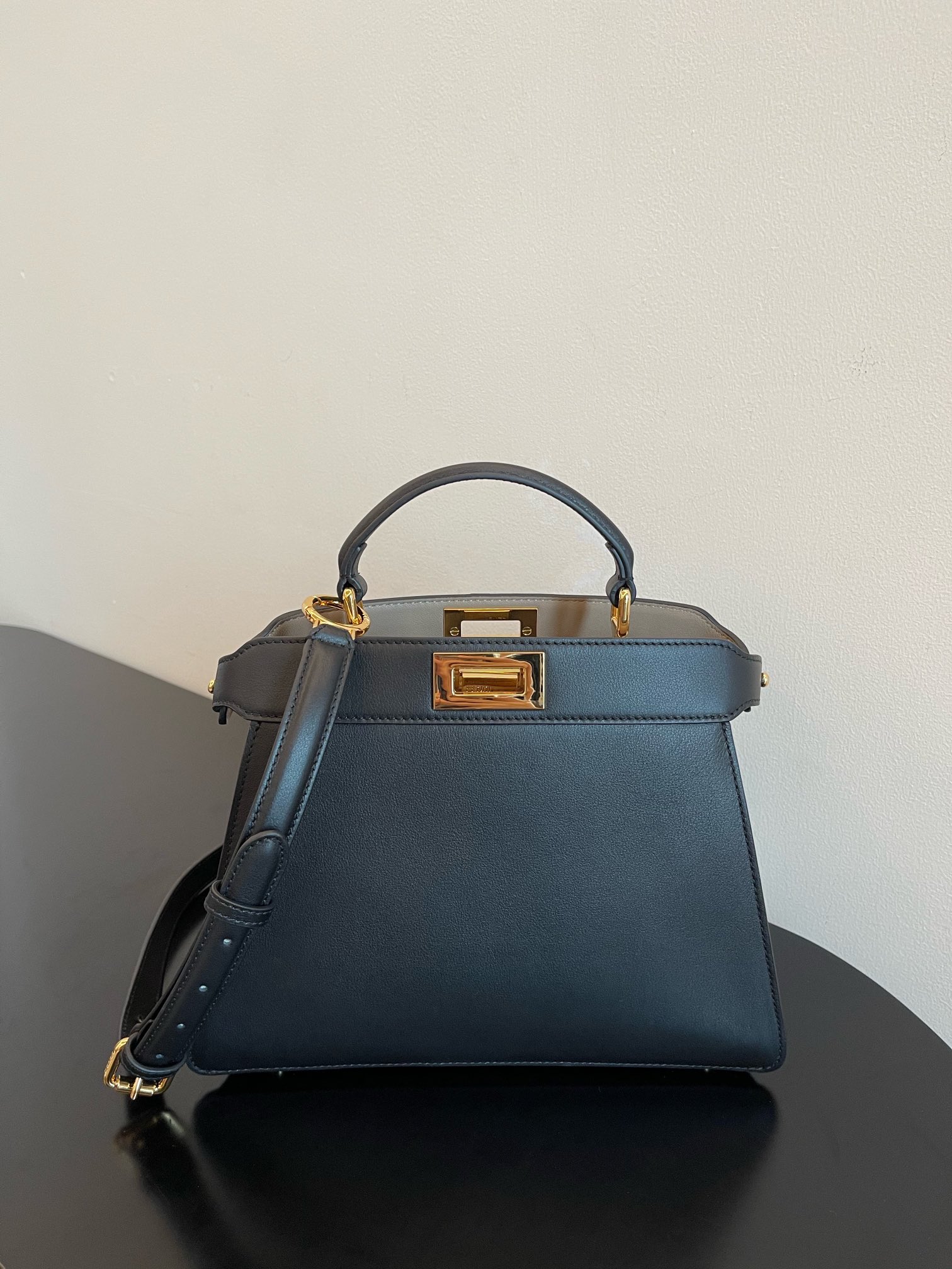 Fendi Peekaboo ISeeU Small Black Calf Leather Bag